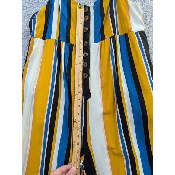 Urban Outfitters Yellow Blue White Striped Sleeveless Cropped Jumpsuit Size Lg - Picture 7 of 11